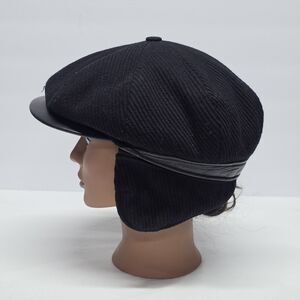 Wigens Wool Blend Flat Newsboy black Hat Ear Flaps Mens Size 60 US 7-1/2 #9008P